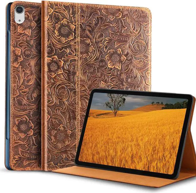 Main image of Gexmil Leather Case for iPad (A16) 11th Generation 11 Inch 2025, iPad 10th Generation 10.9 Inch 2022,Protective Full Grain Leather Cover Support Auto Sleep/Wake,Anti Slip,Pattern-Brown