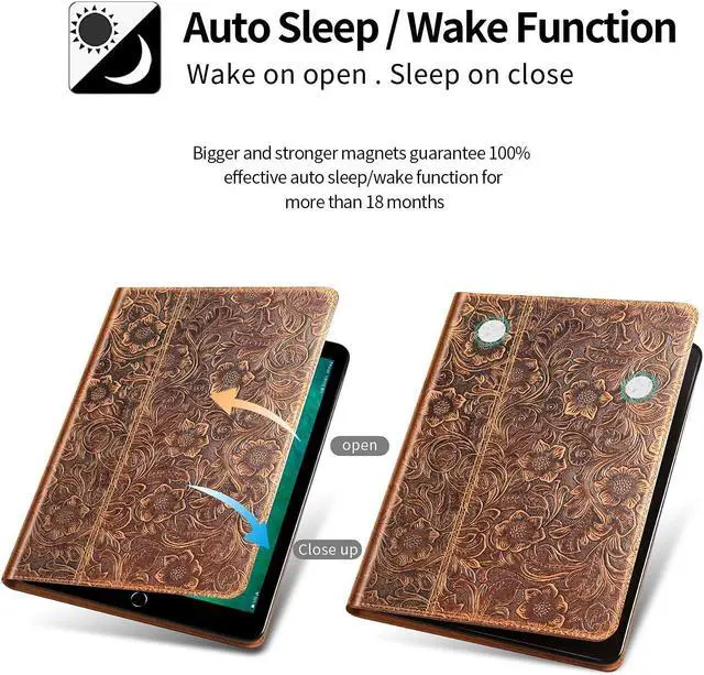 Alt view image 3 of 5 - Gexmil Leather Case for iPad (A16) 11th Generation 11 Inch 2025, iPad 10th Generation 10.9 Inch 2022,Protective Full Grain Leather Cover Support Auto Sleep/Wake,Anti Slip,Pattern-Brown