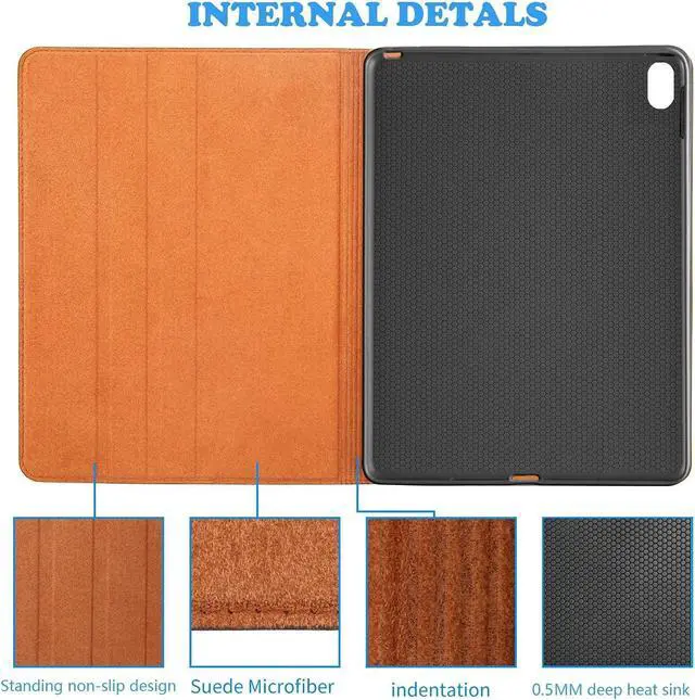 Alt view image 5 of 5 - Gexmil Leather Case for iPad (A16) 11th Generation 11 Inch 2025, iPad 10th Generation 10.9 Inch 2022,Protective Full Grain Leather Cover Support Auto Sleep/Wake,Anti Slip,Pattern-Brown