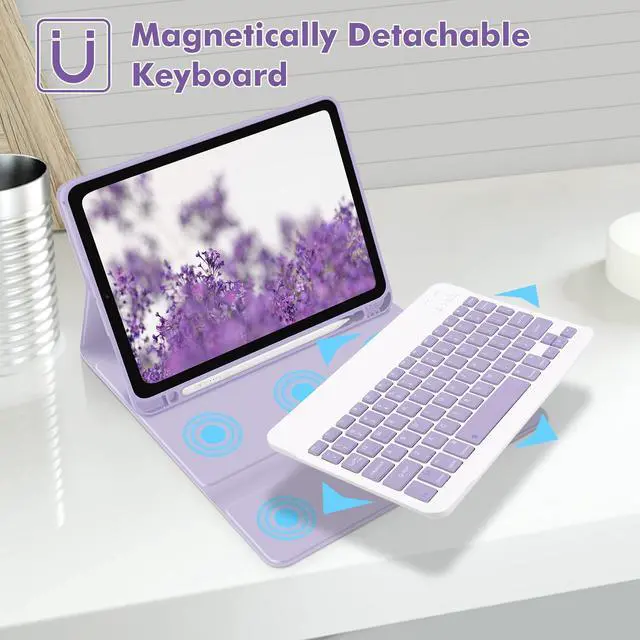 Alt view image 3 of 5 - GOKOCO Keyboard case for iPad Air 11" M3 2025/Air 6th 11" M2 2024,iPad Air 5th/4th Gen 10.9" 2022,Detachable Bluetooth Keyboard Cover with Pencil Holder,Auto Sleep-Purple