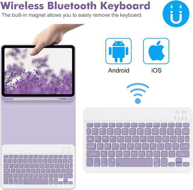 Alt view image 4 of 5 - GOKOCO Keyboard case for iPad Air 11" M3 2025/Air 6th 11" M2 2024,iPad Air 5th/4th Gen 10.9" 2022,Detachable Bluetooth Keyboard Cover with Pencil Holder,Auto Sleep-Purple