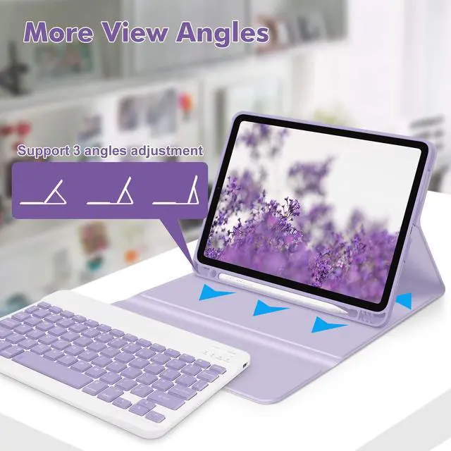 Alt view image 5 of 5 - GOKOCO Keyboard case for iPad Air 11" M3 2025/Air 6th 11" M2 2024,iPad Air 5th/4th Gen 10.9" 2022,Detachable Bluetooth Keyboard Cover with Pencil Holder,Auto Sleep-Purple