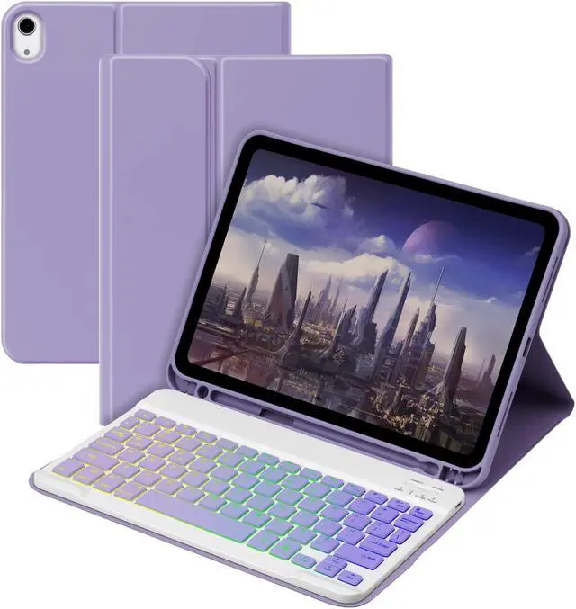 Main image of GOKOCO for iPad 10th Keyboard Case 10.9 inch 2022, Blackit Wireless Keyboard Case with Pencil Holder for iPad 10 Generation 2022-Lavender
