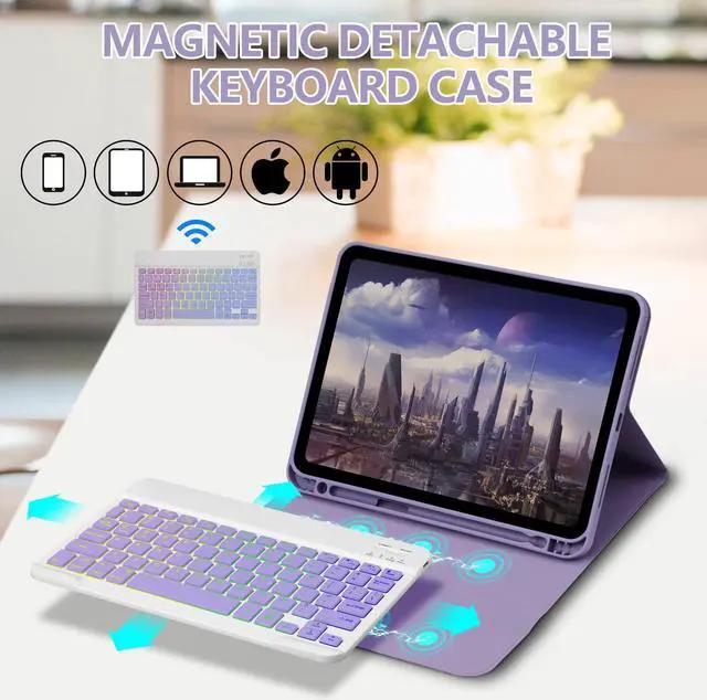 Alt view image 5 of 5 - GOKOCO for iPad 10th Keyboard Case 10.9 inch 2022, Blackit Wireless Keyboard Case with Pencil Holder for iPad 10 Generation 2022-Lavender
