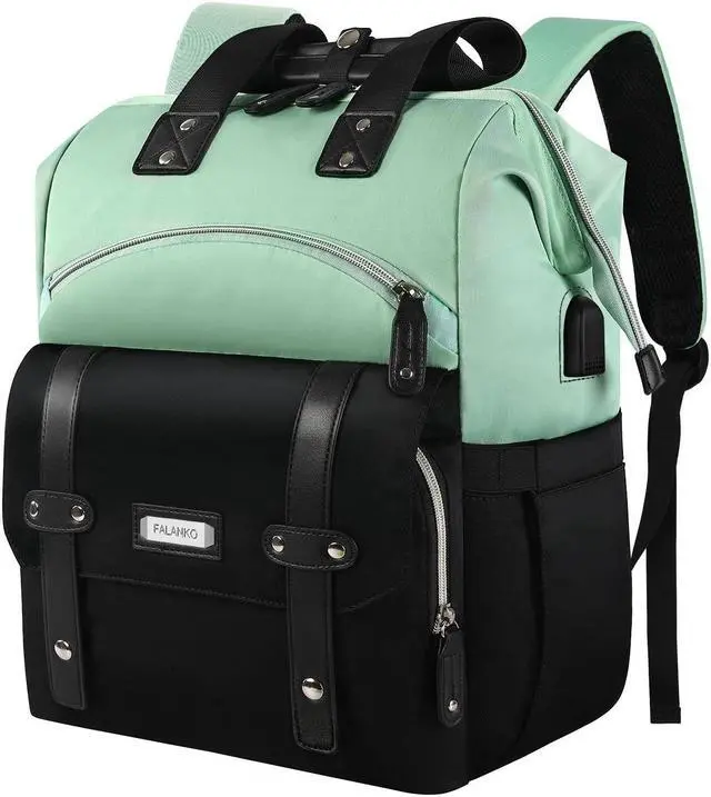 Main image of YALIXIAN Laptop Backpack for Women,College Work Teacher backpack for 15.6 Inch laptop with USB Charging Port,Travel Anti Theft Laptops Backpack RFID Anti Theft, Shoulder Purse Bags Green Black