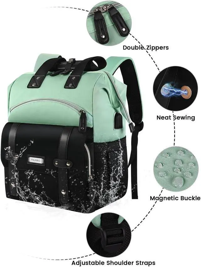 Alt view image 5 of 5 - YALIXIAN Laptop Backpack for Women,College Work Teacher backpack for 15.6 Inch laptop with USB Charging Port,Travel Anti Theft Laptops Backpack RFID Anti Theft, Shoulder Purse Bags Green Black