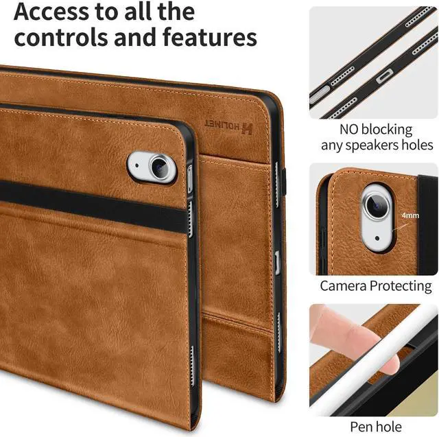 Alt view image 4 of 5 - H HOLIMET Case for iPad (A16) 11th Generation 11'' 2025/10th Generation 10.9 Inch 2022 New with Pencil Holder Protective Cases Shockproof Cover Vegan Leather, Brown