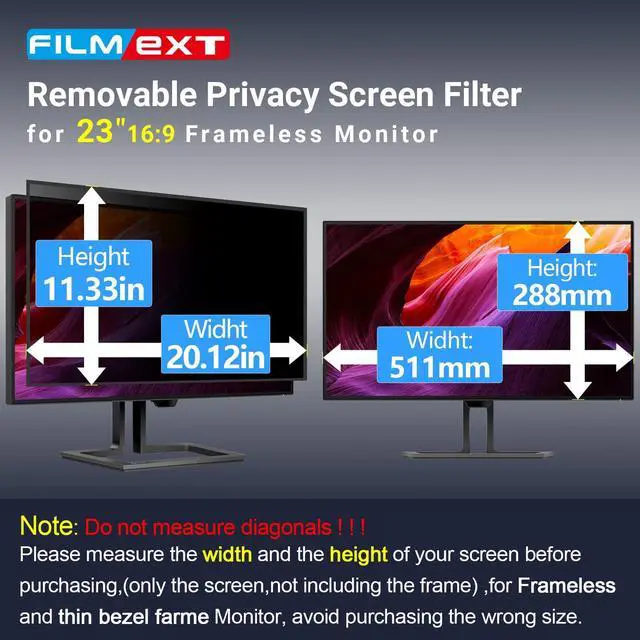 Alt view image 3 of 5 - FILMEXT [2023 Upgrade Computer Privacy Screen Shield for 23 inch 16:9 Frameless Monitor, Anti Spy Blue Light Filter, Bubble Free, Easy On/Off Screen Protector for Computer Monitor