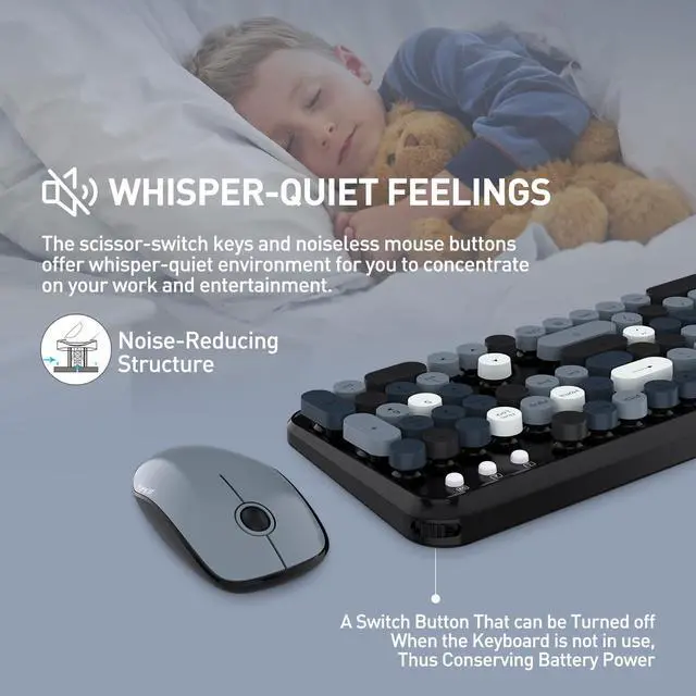 Alt view image 2 of 5 - FOPETT Wireless Keyboard and Mouse Combo, 105 Keys Full-Sized 2.4 GHz Round Keycap Colorful Keyboards, USB Receiver Plug and Play, for Windows, Mac, PC, Laptop, Desktop (Grey Colorful)