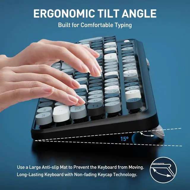 Alt view image 3 of 5 - FOPETT Wireless Keyboard and Mouse Combo, 105 Keys Full-Sized 2.4 GHz Round Keycap Colorful Keyboards, USB Receiver Plug and Play, for Windows, Mac, PC, Laptop, Desktop (Grey Colorful)