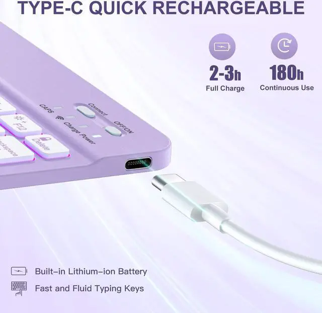 Alt view image 3 of 5 - Harvopu iPad Air 11-inch M2/ 10.9 Inch Air 5th 4th Generation Case with Keyboard - Backlit Wireless Detachable, Folio Cover with Pencil Holder for iPad Air 11 2024/ Air 5 2022/ Air 4 (Purple)