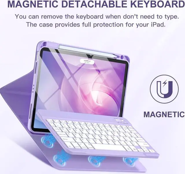 Alt view image 4 of 5 - Harvopu iPad Air 11-inch M2/ 10.9 Inch Air 5th 4th Generation Case with Keyboard - Backlit Wireless Detachable, Folio Cover with Pencil Holder for iPad Air 11 2024/ Air 5 2022/ Air 4 (Purple)