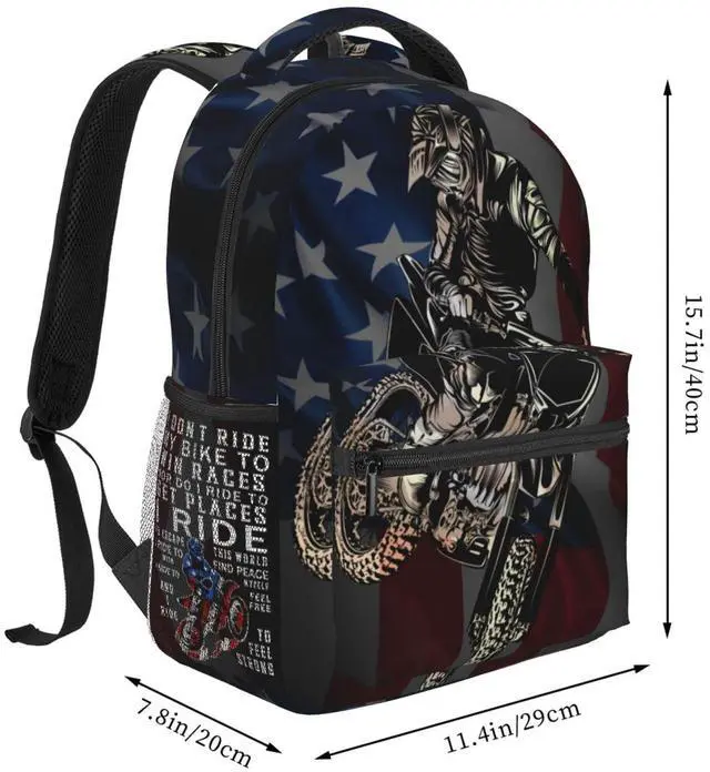 Alt view image 2 of 5 - FuriTou Motocross Dirt Bike American Flag Backpack Motorcycle Biker Double Shoulder Bag Laptop Bagpack for Men Women Bookbag for Work Camping Travel
