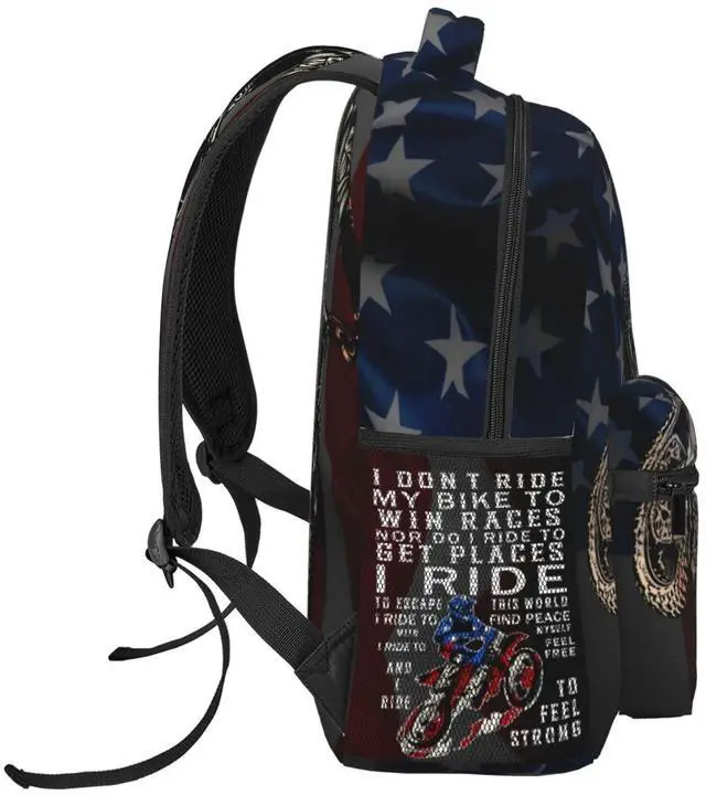 Alt view image 3 of 5 - FuriTou Motocross Dirt Bike American Flag Backpack Motorcycle Biker Double Shoulder Bag Laptop Bagpack for Men Women Bookbag for Work Camping Travel