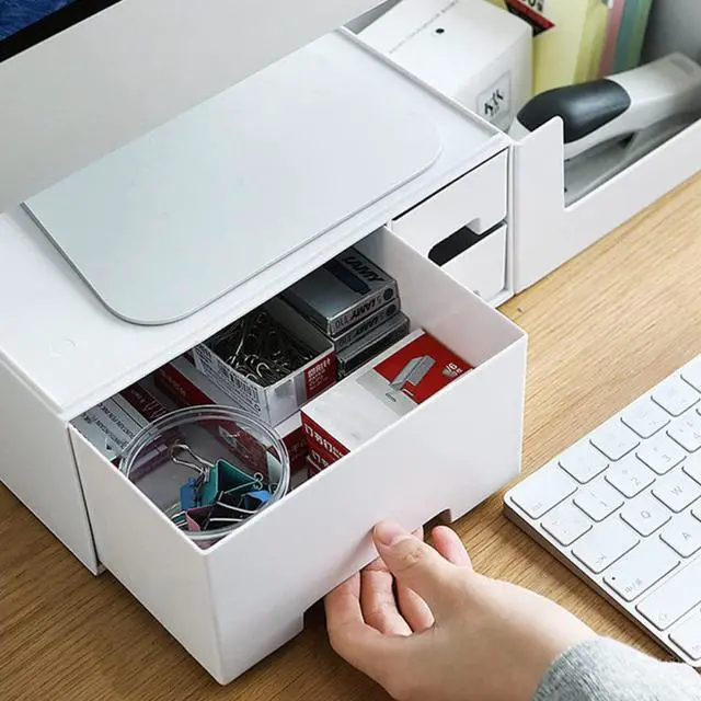 Alt view image 5 of 5 - Gatuida Desk Monitor Stand Riser: Desk Organizer with Drawer for Office Supplies, White