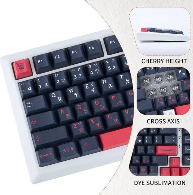 Alt view image 3 of 5 - GEKUCAP 129 Keys Red Black Japanese Keycaps, Dye Sublimation PBT Customized KeyCaps, Cherry Profile Bushido Keycaps Set for Cherry MX Switches Mechanical Keyboards 61/64/68/84/87/104