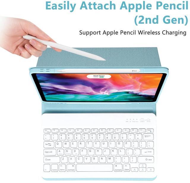 Alt view image 5 of 5 - HOTLIFE Magic Keyboard for iPad Pro 12.9-inch (5th/4th/3rd Gen), Wireless Detachable Keyboard, Honeycomb Cover with Pencil Holder, Lake Blue