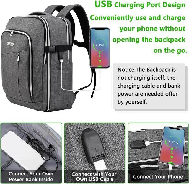Alt view image 4 of 5 - Personal Item Travel Carry On Luggage Backpack for Women Men Flight Approved Casual Weekender Laptop Bag for College Business Outdoors Hiking Water Resistant Lightweight Daypack with USB Charging Port