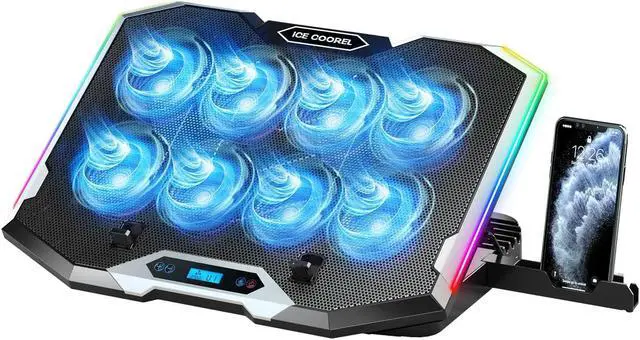 Main image of ICE COOREL Gaming Laptop Cooling Pad with 8 Cooling Fans, Laptop Fan Cooler Pad for 15-17.3 Inch, Notebook Cooler Stand with 6 Height Adjustable, RGB Cooling Pad with Two USB Port + Phone Stand