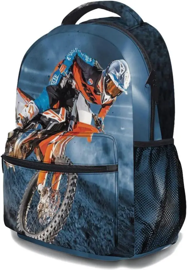 Alt view image 3 of 5 - Giwawa Motorcross Backpack for Kids, Dirt Bike Motorcycle School Bag Lightweight Bookbag Daypack for Boys Girls Students Laptop Travel, Adjustable Shoulder Strap & Multiple Pockets
