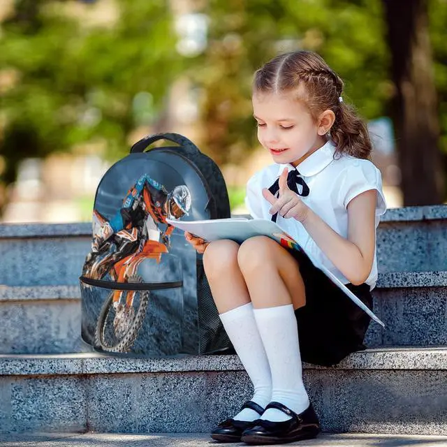 Alt view image 5 of 5 - Giwawa Motorcross Backpack for Kids, Dirt Bike Motorcycle School Bag Lightweight Bookbag Daypack for Boys Girls Students Laptop Travel, Adjustable Shoulder Strap & Multiple Pockets