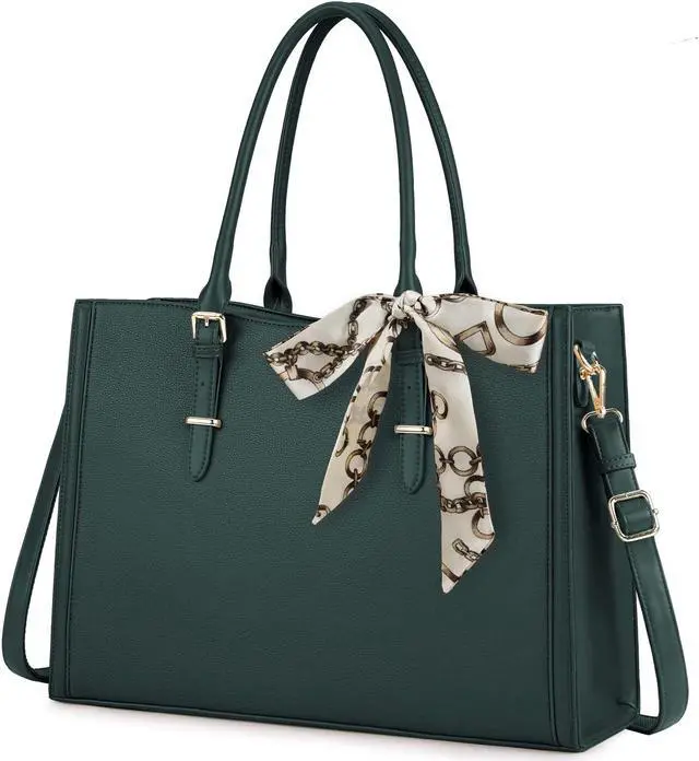 Main image of Laptop Bag for Women 15.6 inch Waterproof Laptop Tote Work Bag Leather Computer Tote Briefcase Bag Office Professional Large Capacity Handbag School Shoulder Green