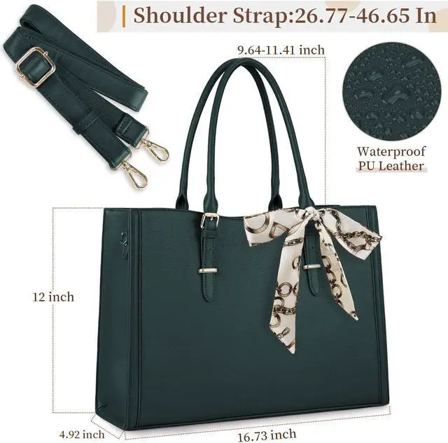 Alt view image 5 of 5 - Laptop Bag for Women 15.6 inch Waterproof Laptop Tote Work Bag Leather Computer Tote Briefcase Bag Office Professional Large Capacity Handbag School Shoulder Green