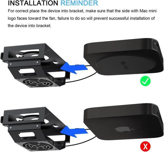 Alt view image 4 of 5 - Mac Mini Cooling Fan Mount, IFCASE Behind Monitor, Under Desk, Wall Mount Cooling Fan Stand for Mac Mini 2010 to 2023 M2 Compatible VESA Holder with Anti-Scratch Pad (Black)