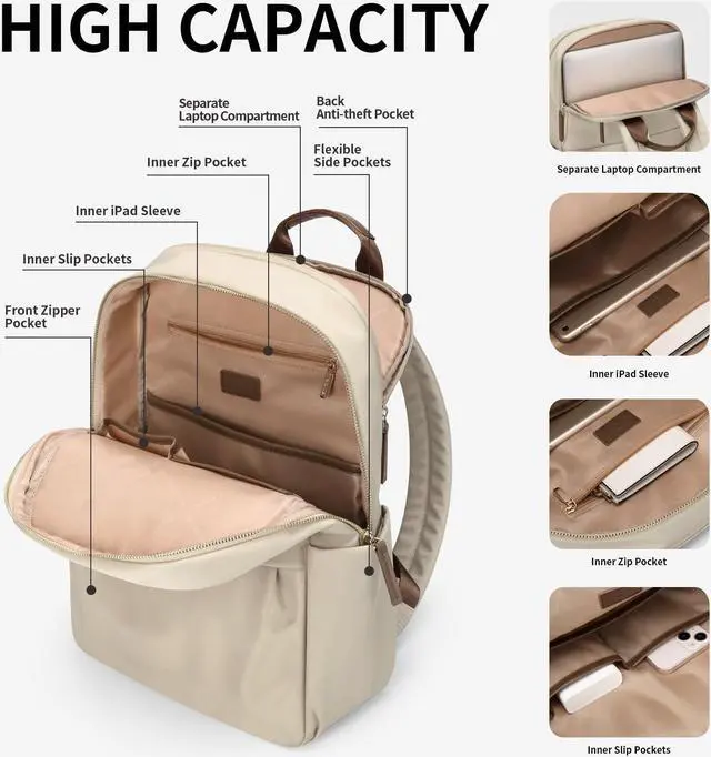 Alt view image 2 of 5 - GOLF SUPAGS Laptop Backpack for Women Work Travel Backpacks Computer Bag Casual Daypack Fits 14 Inch Notebook (Apricot)