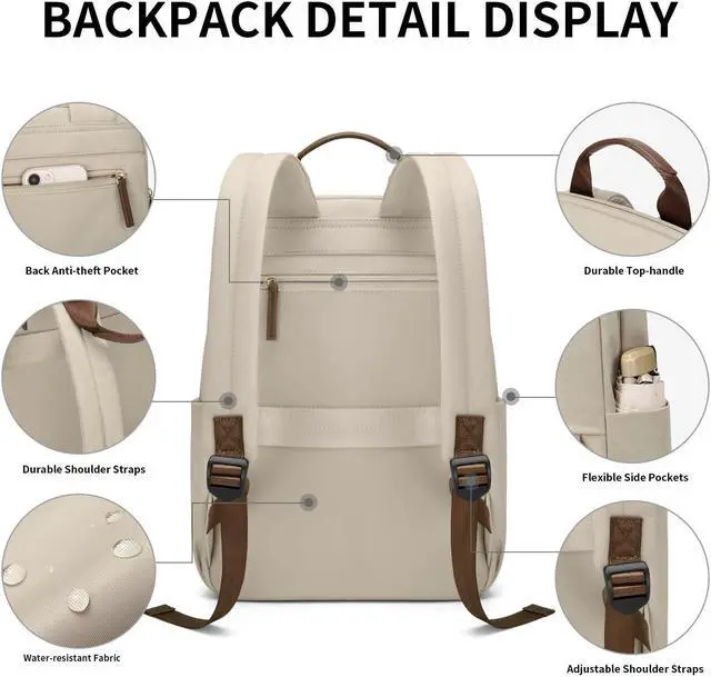 Alt view image 3 of 5 - GOLF SUPAGS Laptop Backpack for Women Work Travel Backpacks Computer Bag Casual Daypack Fits 14 Inch Notebook (Apricot)