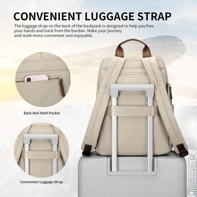 Alt view image 4 of 5 - GOLF SUPAGS Laptop Backpack for Women Work Travel Backpacks Computer Bag Casual Daypack Fits 14 Inch Notebook (Apricot)