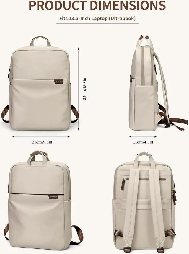 Alt view image 2 of 5 - GOLF SUPAGS Travel Laptop Backpack for Women Anti Theft Slim Durable College Bookbag Business Computer Bag Fit 13.3Inch Notebook (Apricot, 13.3Inch)