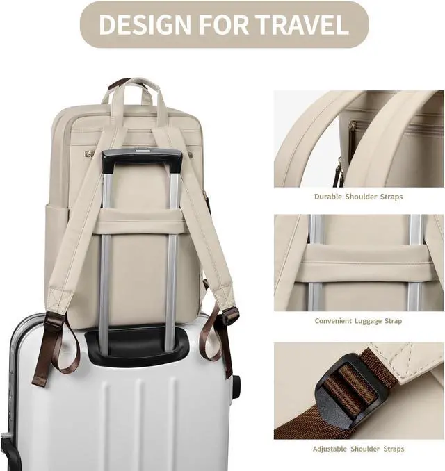 Alt view image 4 of 5 - GOLF SUPAGS Travel Laptop Backpack for Women Anti Theft Slim Durable College Bookbag Business Computer Bag Fit 13.3Inch Notebook (Apricot, 13.3Inch)