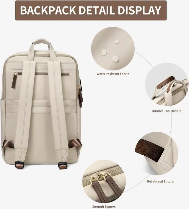 Alt view image 5 of 5 - GOLF SUPAGS Travel Laptop Backpack for Women Anti Theft Slim Durable College Bookbag Business Computer Bag Fit 13.3Inch Notebook (Apricot, 13.3Inch)