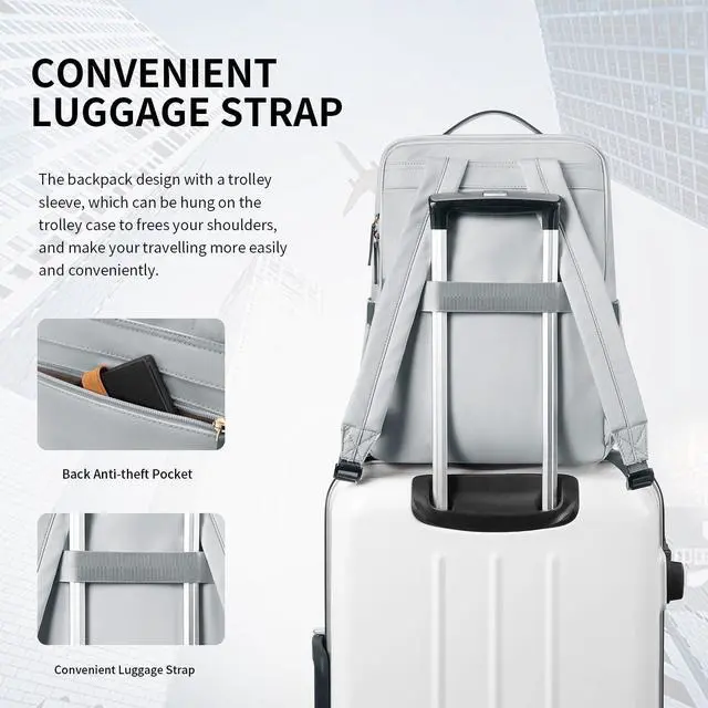 Alt view image 4 of 5 - Stylish Laptop Backpack for Women Airline Approved Perfect for Work College and Travel Multi-Functional Casual Daypack Fits 15.6 Inch Notebook (Pale Grey)