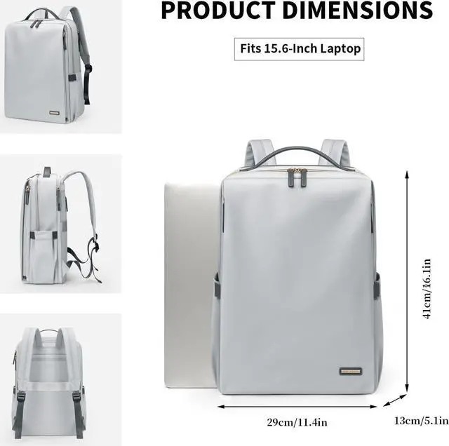 Alt view image 5 of 5 - Stylish Laptop Backpack for Women Airline Approved Perfect for Work College and Travel Multi-Functional Casual Daypack Fits 15.6 Inch Notebook (Pale Grey)