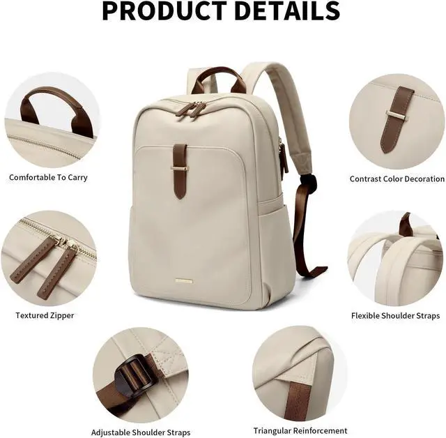 Alt view image 5 of 5 - GOLF SUPAGS Laptop Backpack Purse for Women Fits 16 Inch Notebook Casual Daypack Work Travel College Bookbag Fashion Computer Bag (Apricot, 16 Inch)