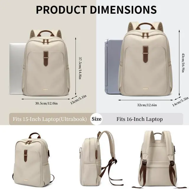 Alt view image 4 of 5 - GOLF SUPAGS Laptop Backpack Purse for Women Fits 16 Inch Notebook Casual Daypack Work Travel College Bookbag Fashion Computer Bag (Apricot, 16 Inch)