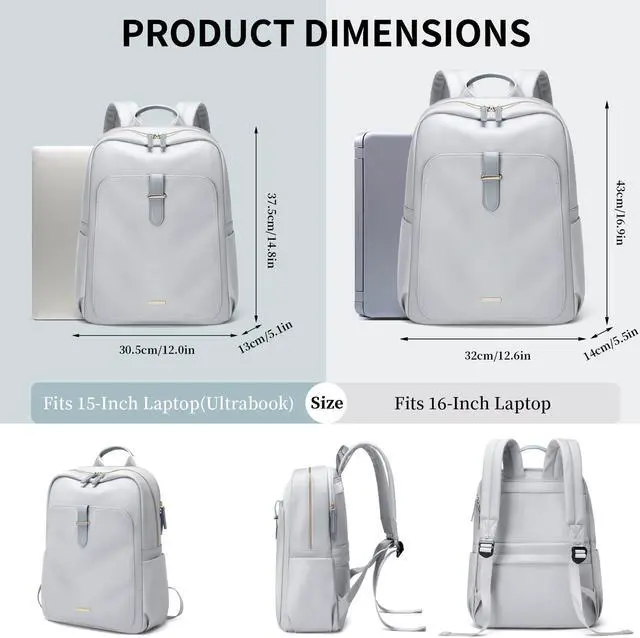 Alt view image 5 of 5 - GOLF SUPAGS Laptop Backpack Purse for Women Fits 16 Inch Notebook Casual Daypack Work Travel College Bookbag Fashion Computer Bag (Pale Grey, 16 Inch)