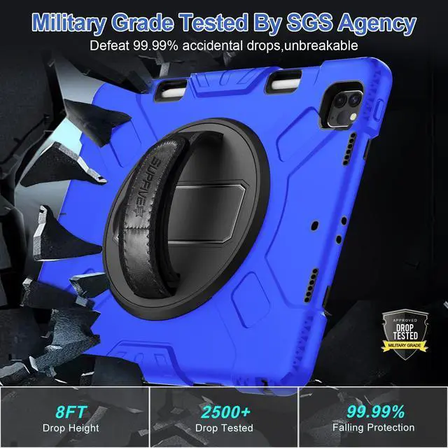 Alt view image 2 of 5 - SUPFIVES Case for iPad Pro 12.9 Inch 2022: Upgraded Military Grade Shockproof Full Body Protective Cover with Stand-Pencil Holder-Shoulder Strap for iPad Pro 12.9 6th/5th Generation - Blue