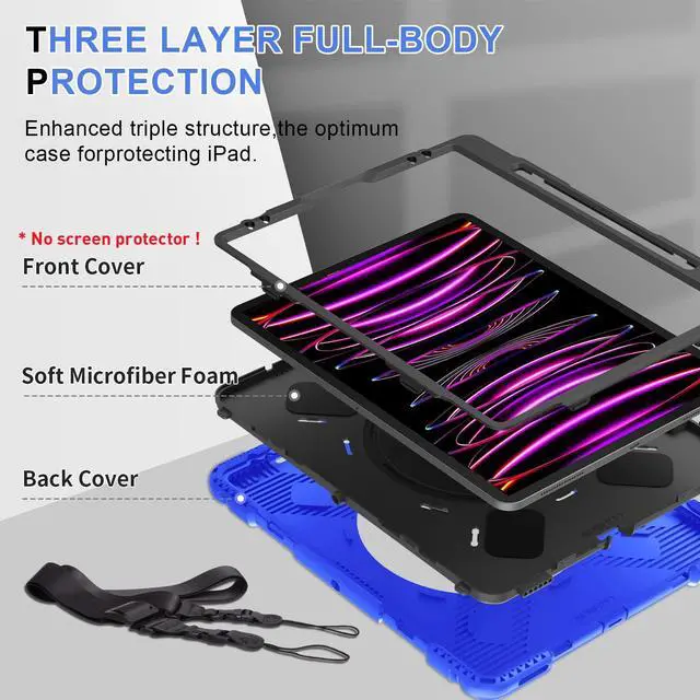 Alt view image 5 of 5 - SUPFIVES Case for iPad Pro 12.9 Inch 2022: Upgraded Military Grade Shockproof Full Body Protective Cover with Stand-Pencil Holder-Shoulder Strap for iPad Pro 12.9 6th/5th Generation - Blue