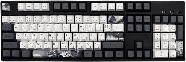 Main image of JSJT Ink Lotus Keycaps OEM Profile Japanese Keycaps 140 Keys PBT Dye Sublimation Custom Keycaps Suitable for GK61/64/68/84/87/96/98 Cherry MX Switches ANSI/ISO Layout Mechanical Keyboards