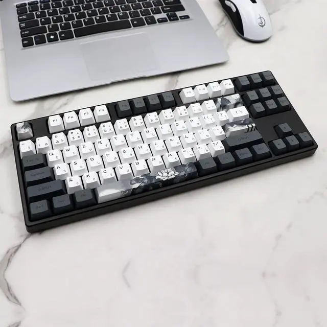 Alt view image 2 of 5 - JSJT Ink Lotus Keycaps OEM Profile Japanese Keycaps 140 Keys PBT Dye Sublimation Custom Keycaps Suitable for GK61/64/68/84/87/96/98 Cherry MX Switches ANSI/ISO Layout Mechanical Keyboards