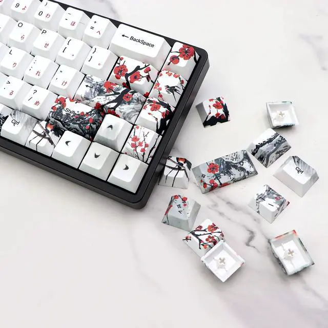 Alt view image 5 of 5 - JSJT Plum Blossom Keycaps 135 Keys Japanese Keycaps PBT Custom Keycap Set Cherry Profile Key Caps for US/ISO Layout Cherry MX Switch 64 68 87 96 108 Gaming Mechanical Keyboard(6.25u/7u Spacebar)