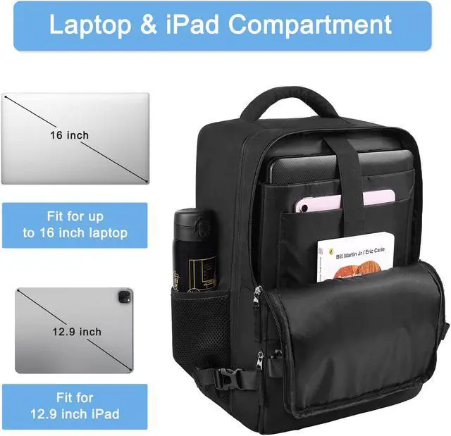 Alt view image 2 of 5 - Hanples Unisex Laptop Backpack, Black, 16 Inch Laptop and iPad Compartment, Suitable for Air Travel