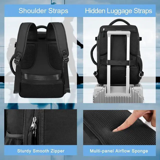 Alt view image 5 of 5 - Hanples Unisex Laptop Backpack, Black, 16 Inch Laptop and iPad Compartment, Suitable for Air Travel