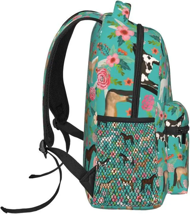 Alt view image 3 of 5 - HAZIMCS Horses Floral Horse Breeds Farm Animal Pets Flowers Pattern Backpack for Women Boys Teens School Backpacks Students Bookbag Laptop Backpack Large Adult Hiking Camping Rucksack 15.6 Inch