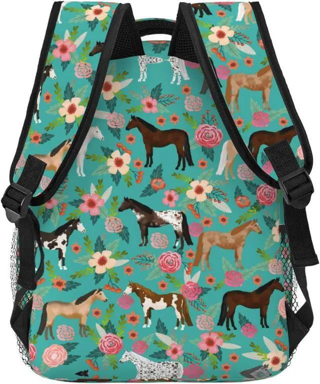 Alt view image 4 of 5 - HAZIMCS Horses Floral Horse Breeds Farm Animal Pets Flowers Pattern Backpack for Women Boys Teens School Backpacks Students Bookbag Laptop Backpack Large Adult Hiking Camping Rucksack 15.6 Inch