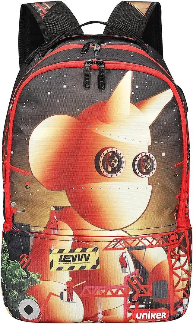 Main image of UNIKER Cool Graffiti Backpack for Teens,Travel Computer Bag for 15.6 Inch Laptop, Designer Daypack with USB and Earphone Port