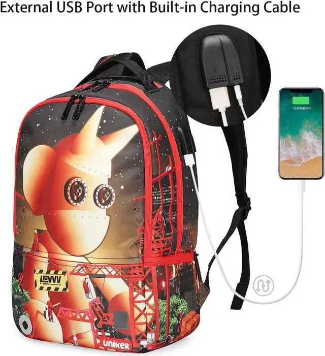 Alt view image 3 of 5 - UNIKER Cool Graffiti Backpack for Teens,Travel Computer Bag for 15.6 Inch Laptop, Designer Daypack with USB and Earphone Port